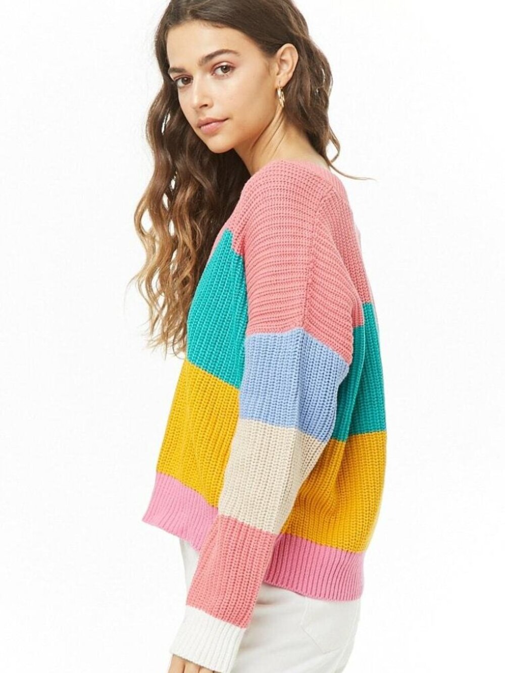 FOREVER 21 Pink Multi Ribbed Colorblock Sweater Small S - Picture 3 of 4